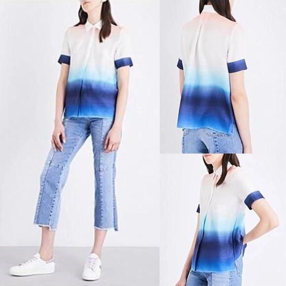 Maje NWT Sz 3 Carl Tie Dye Ombre Semi Sheer Chiffon Button Front Shirt - Picture 2 of 16
